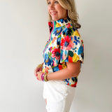 Striped Watercolor Floral Print Top