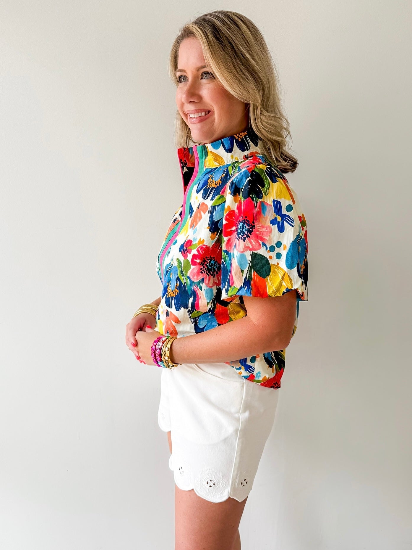Striped Watercolor Floral Print Top