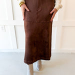 Suede Panel Midi Skirt - Brown