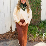 Suede Panel Midi Skirt - Brown