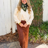 Suede Panel Midi Skirt - Brown