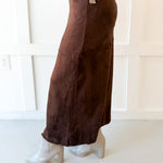 Suede Panel Midi Skirt - Brown