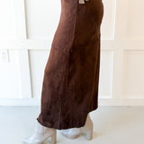 Suede Panel Midi Skirt - Brown