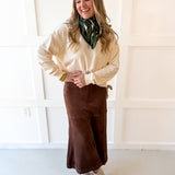 Suede Panel Midi Skirt - Brown