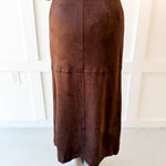 Suede Panel Midi Skirt - Brown
