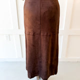 Suede Panel Midi Skirt - Brown