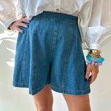 Summer Denim Washed Flared Shorts