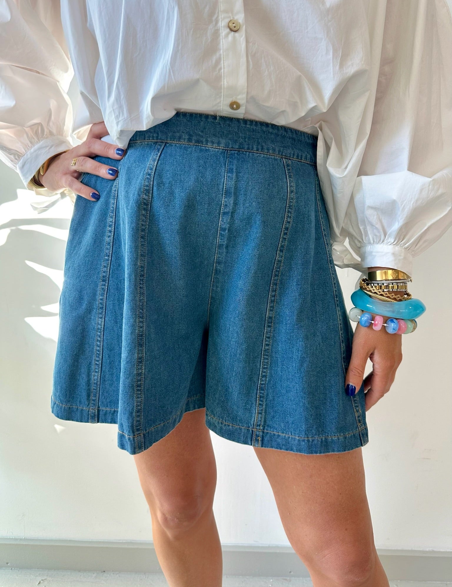 Summer Denim Washed Flared Shorts