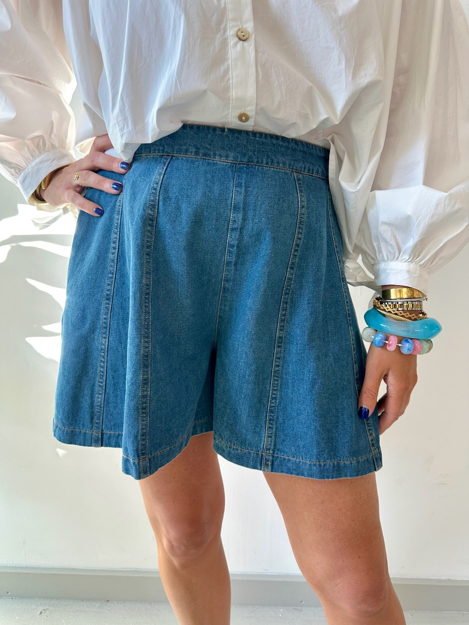 Summer Denim Washed Flared Shorts