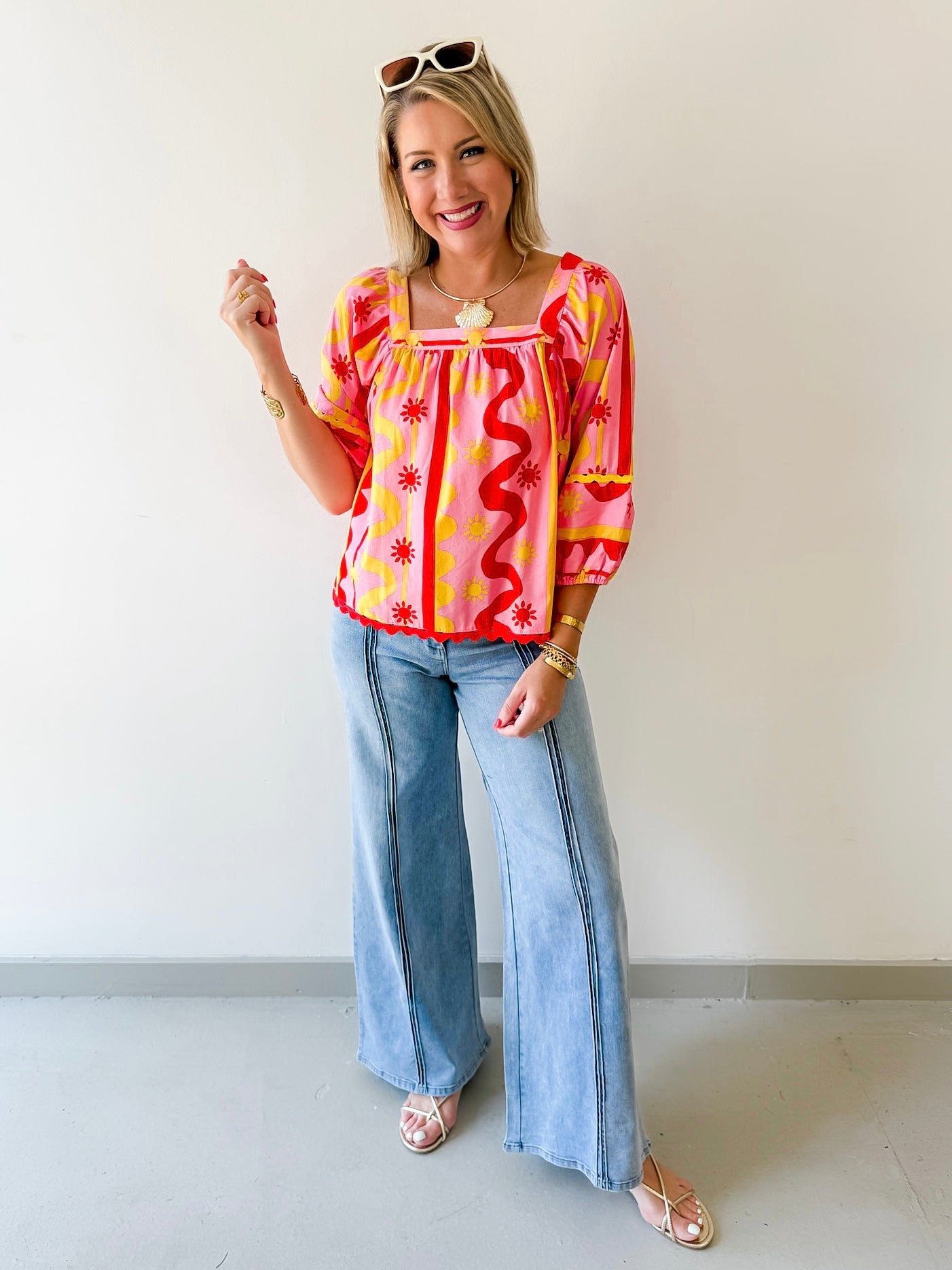 Sun & Wave Poplin Top
