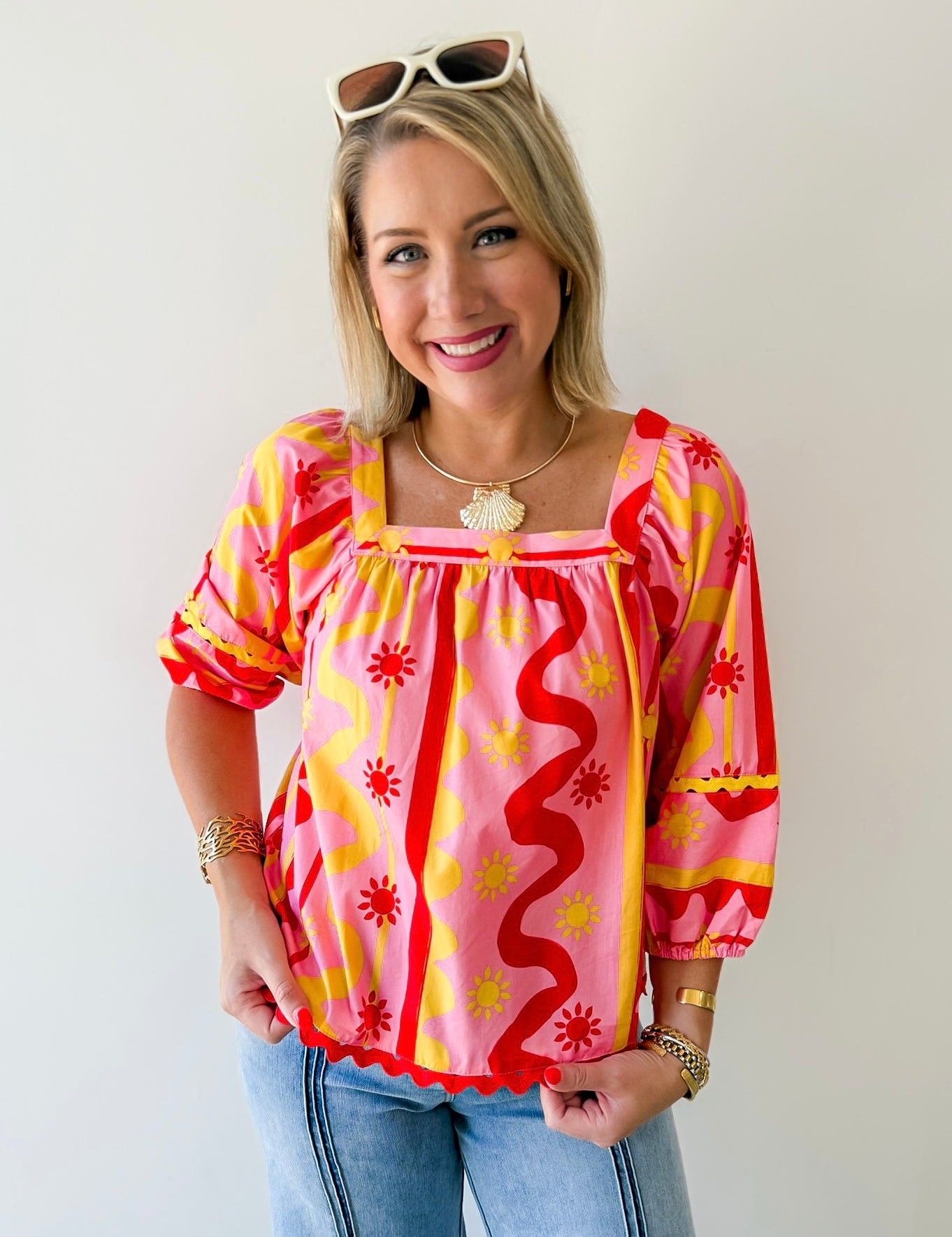 Sun & Wave Poplin Top