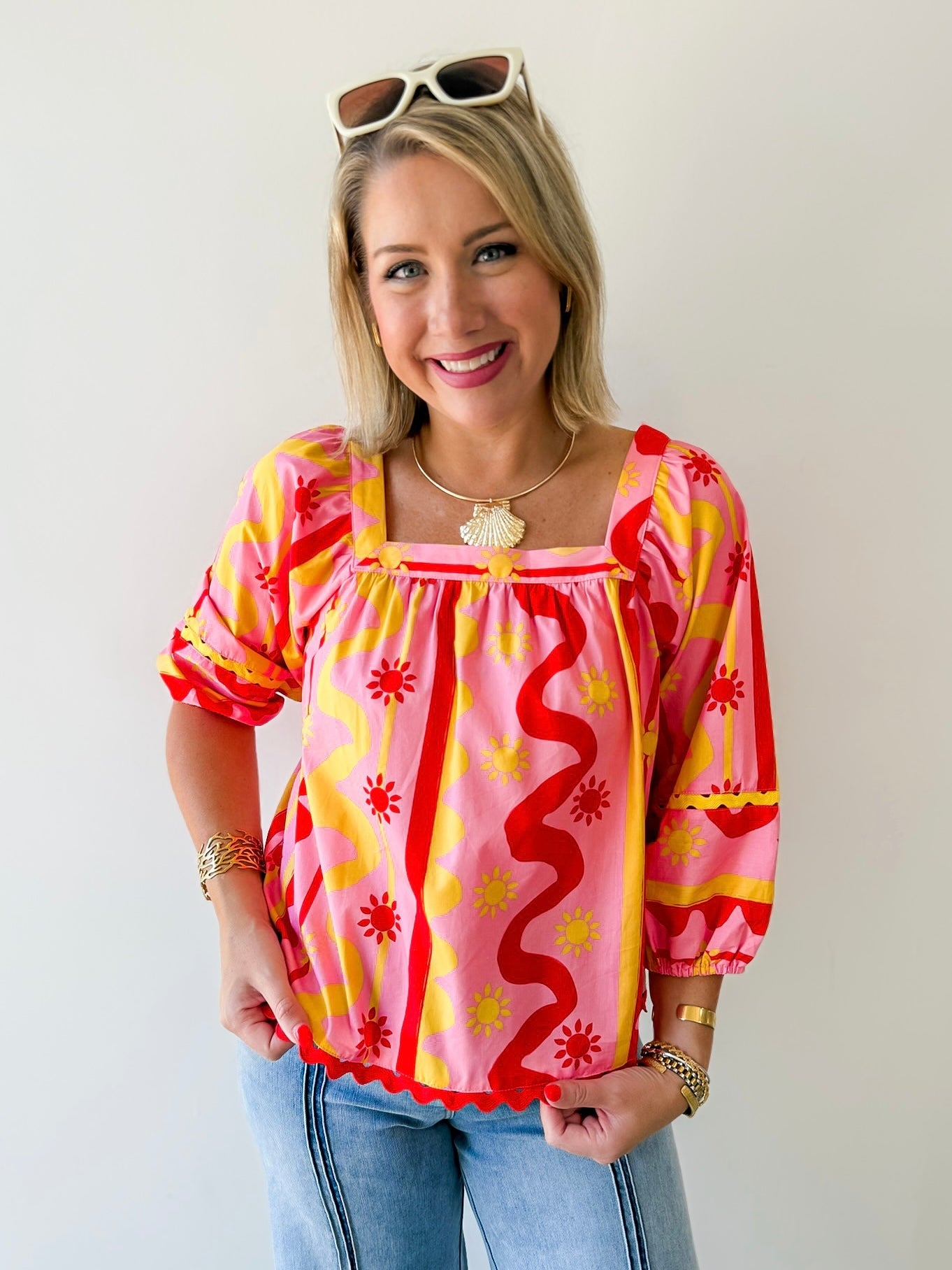 Sun & Wave Poplin Top