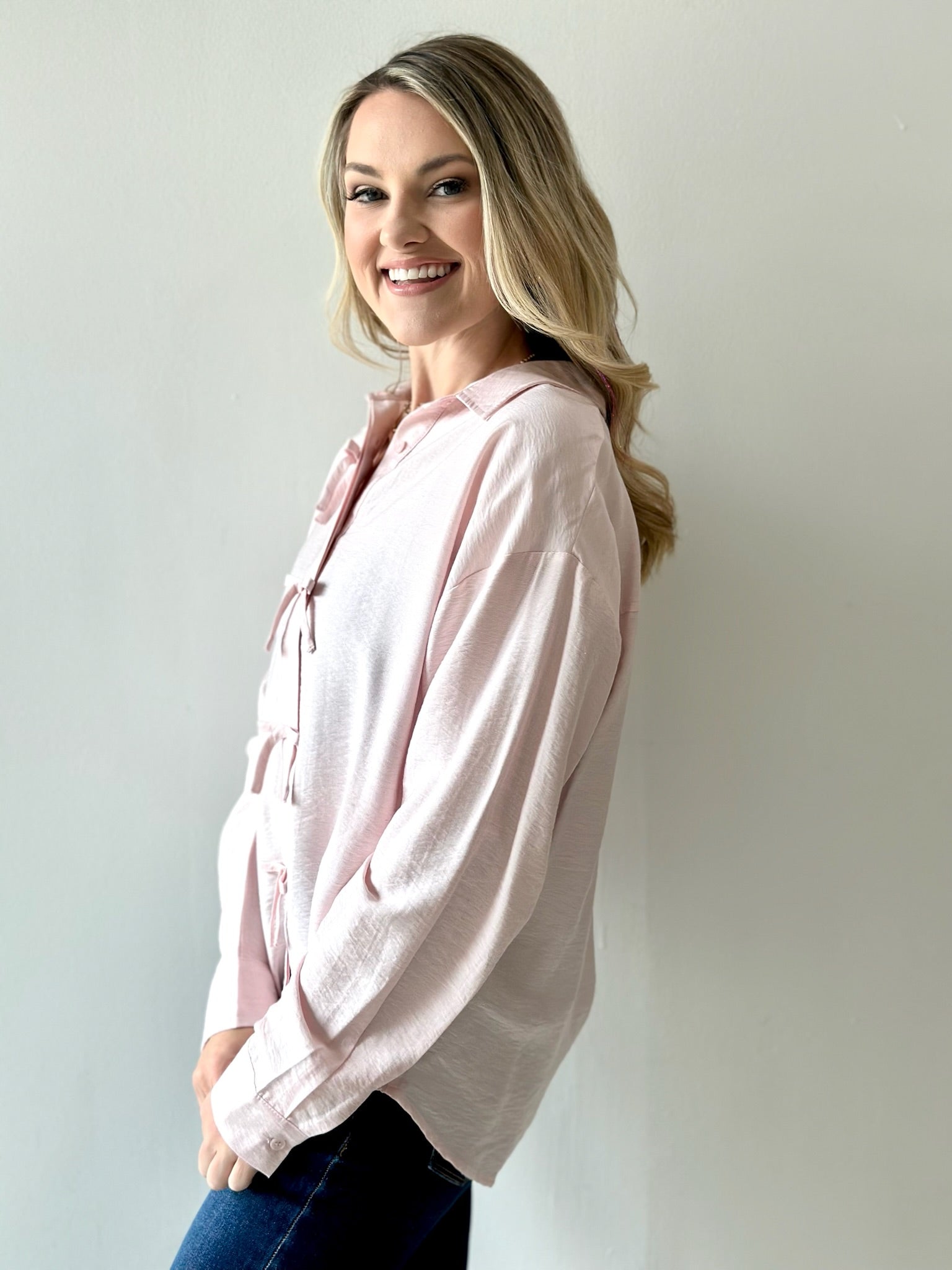 Sweetly Detailed Crinkle Shirt - Pink