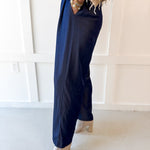 Tailored Wide Leg High Waist Pants - Indigo