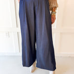 Tailored Wide Leg High Waist Pants - Indigo