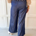 Tailored Wide Leg High Waist Pants - Indigo