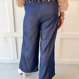 Tailored Wide Leg High Waist Pants - Indigo