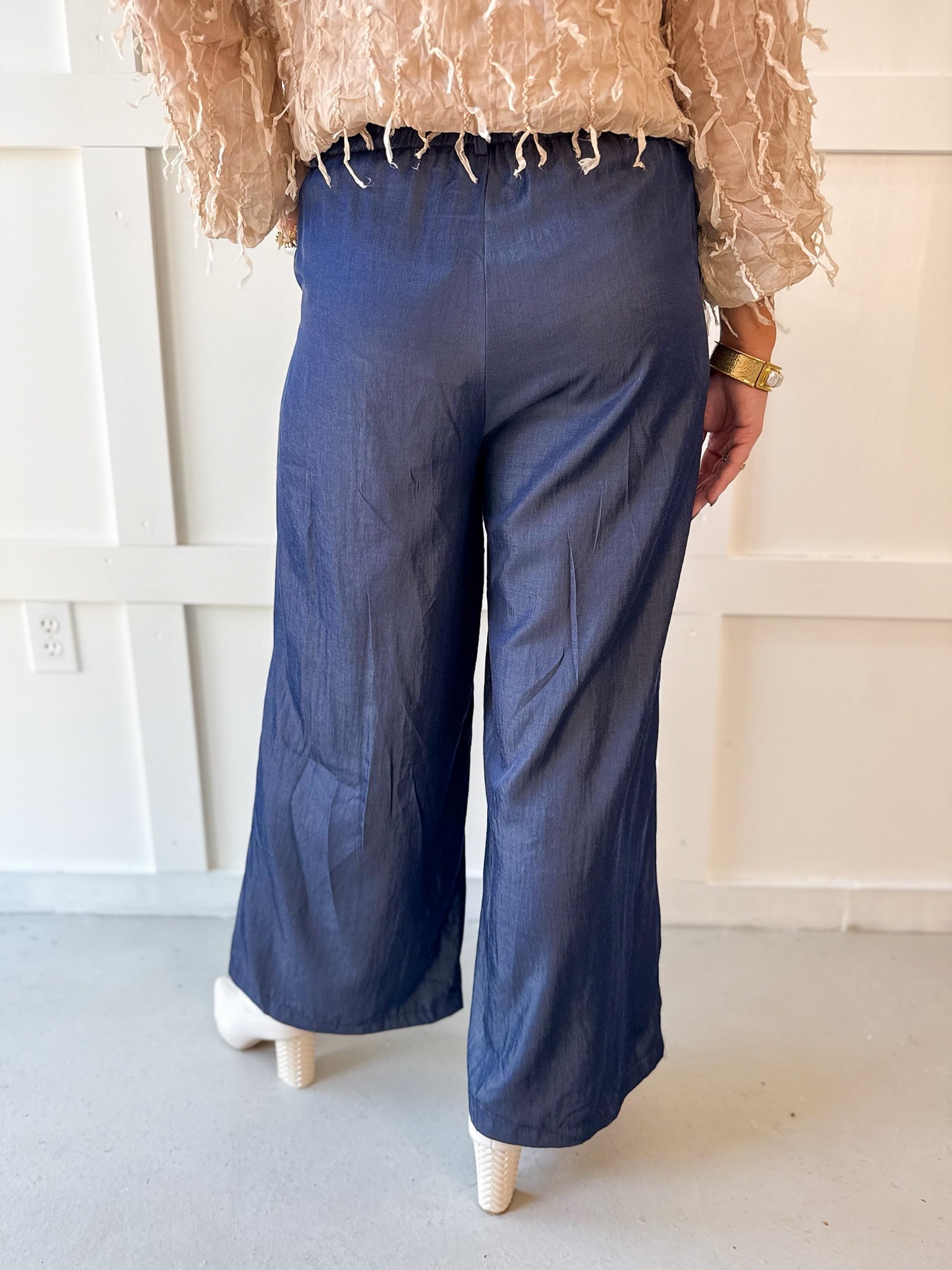 Tailored Wide Leg High Waist Pants - Indigo