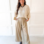 Tailored Wide Leg High Waist Pants - Taupe