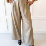 Tailored Wide Leg High Waist Pants - Taupe