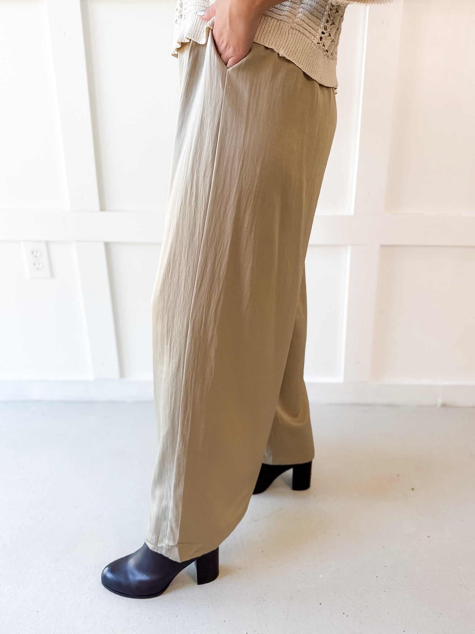 Tailored Wide Leg High Waist Pants - Taupe
