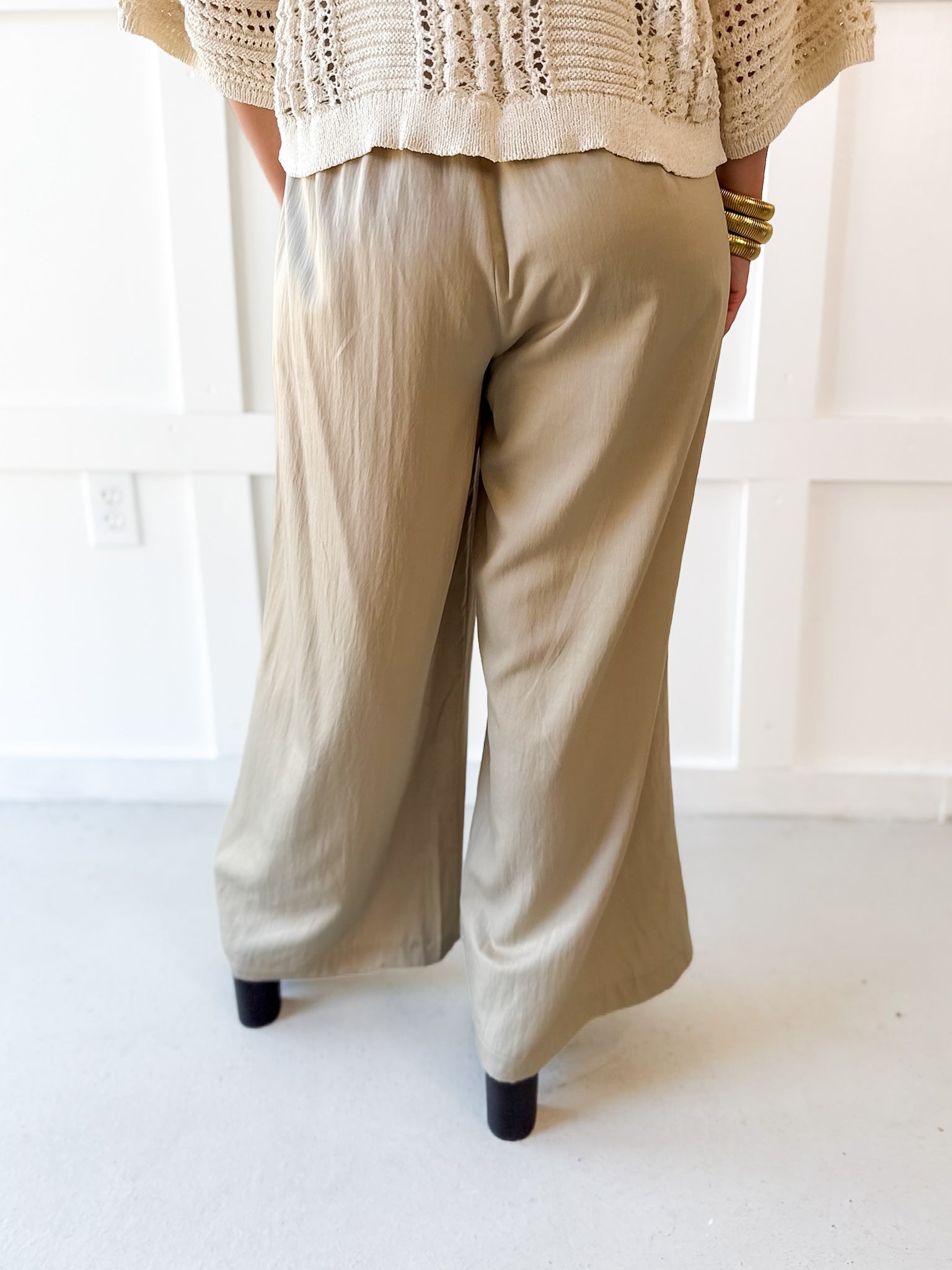 Tailored Wide Leg High Waist Pants - Taupe