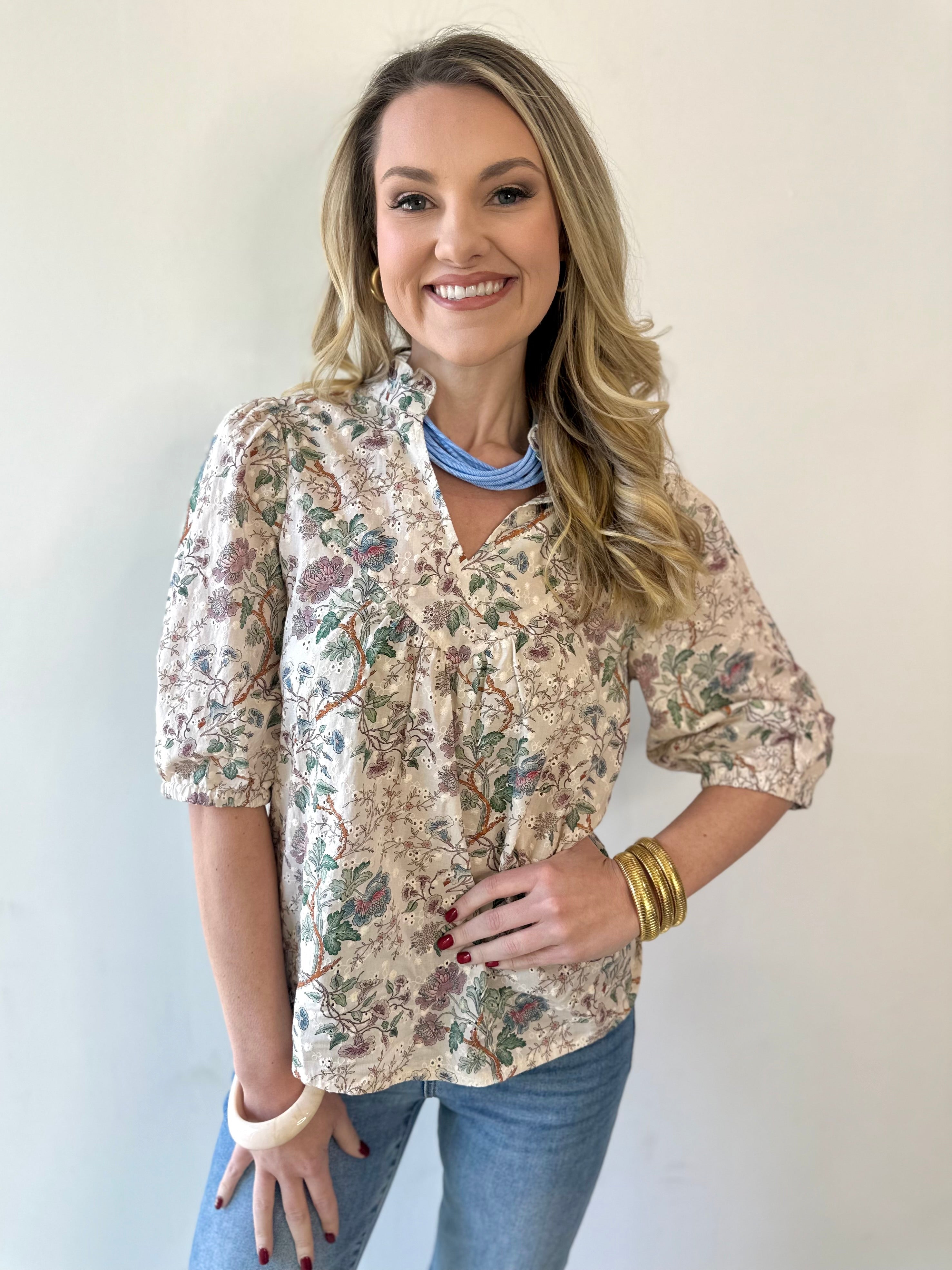 Taupe Floral Print Top