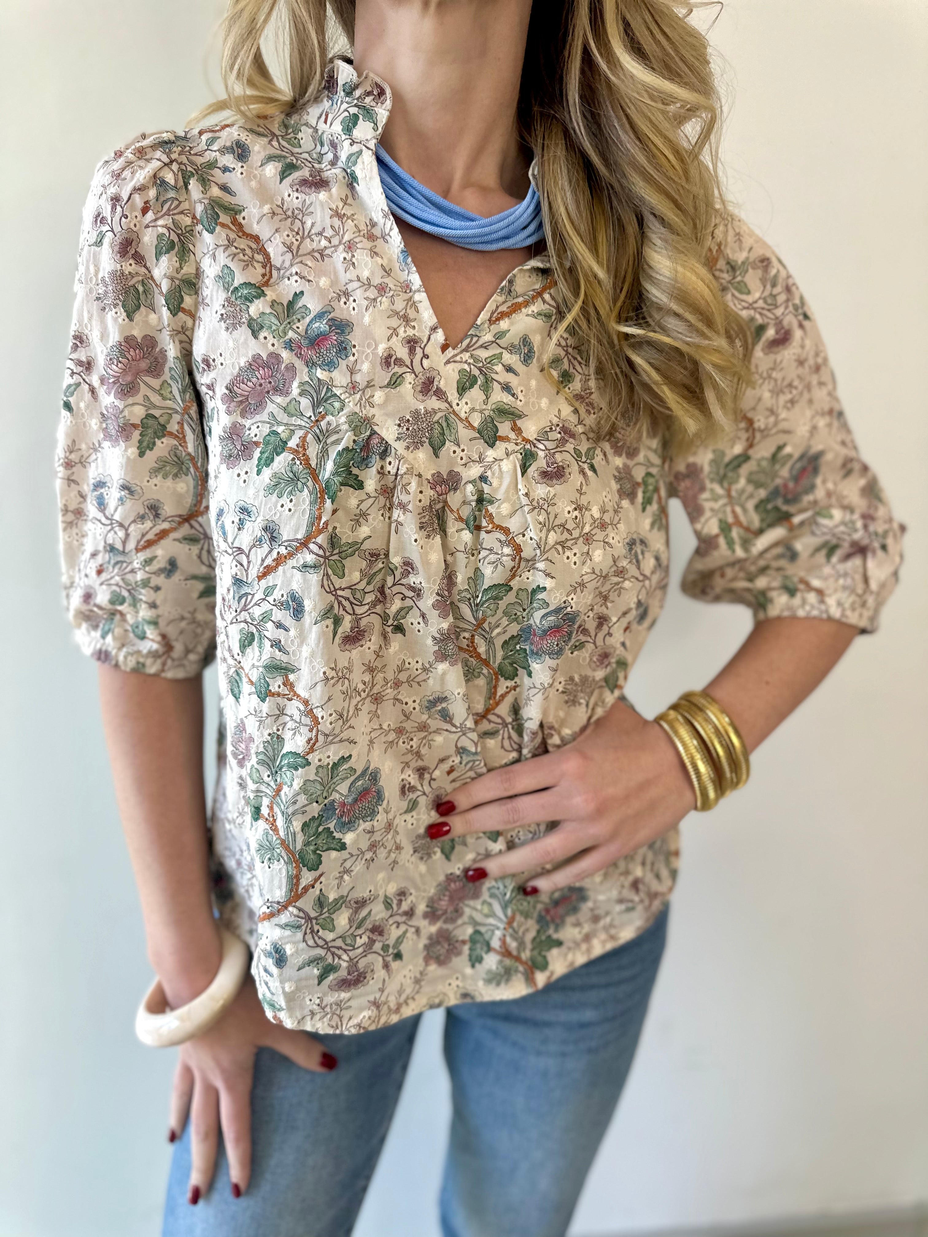 Taupe Floral Print Top