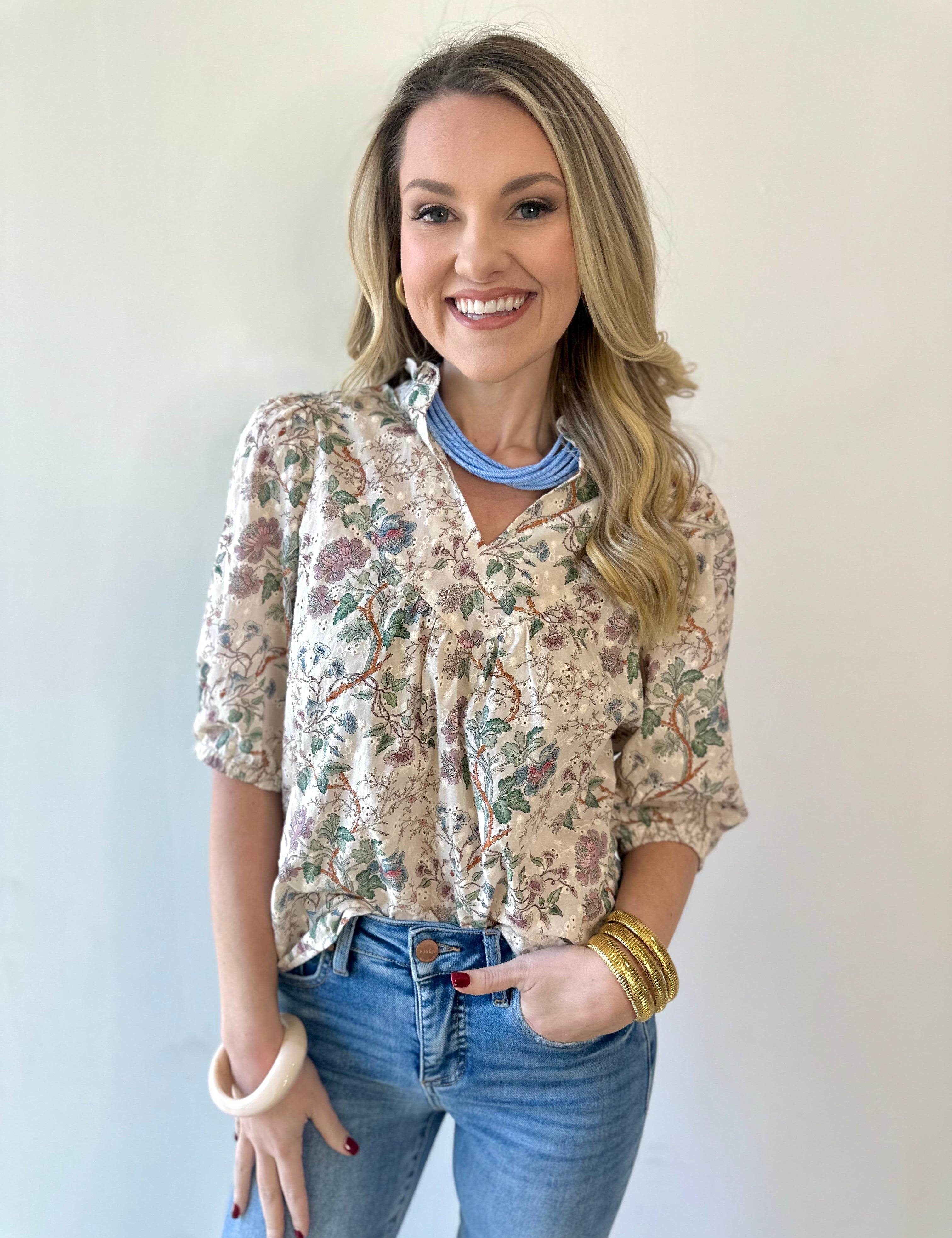 Taupe Floral Print Top
