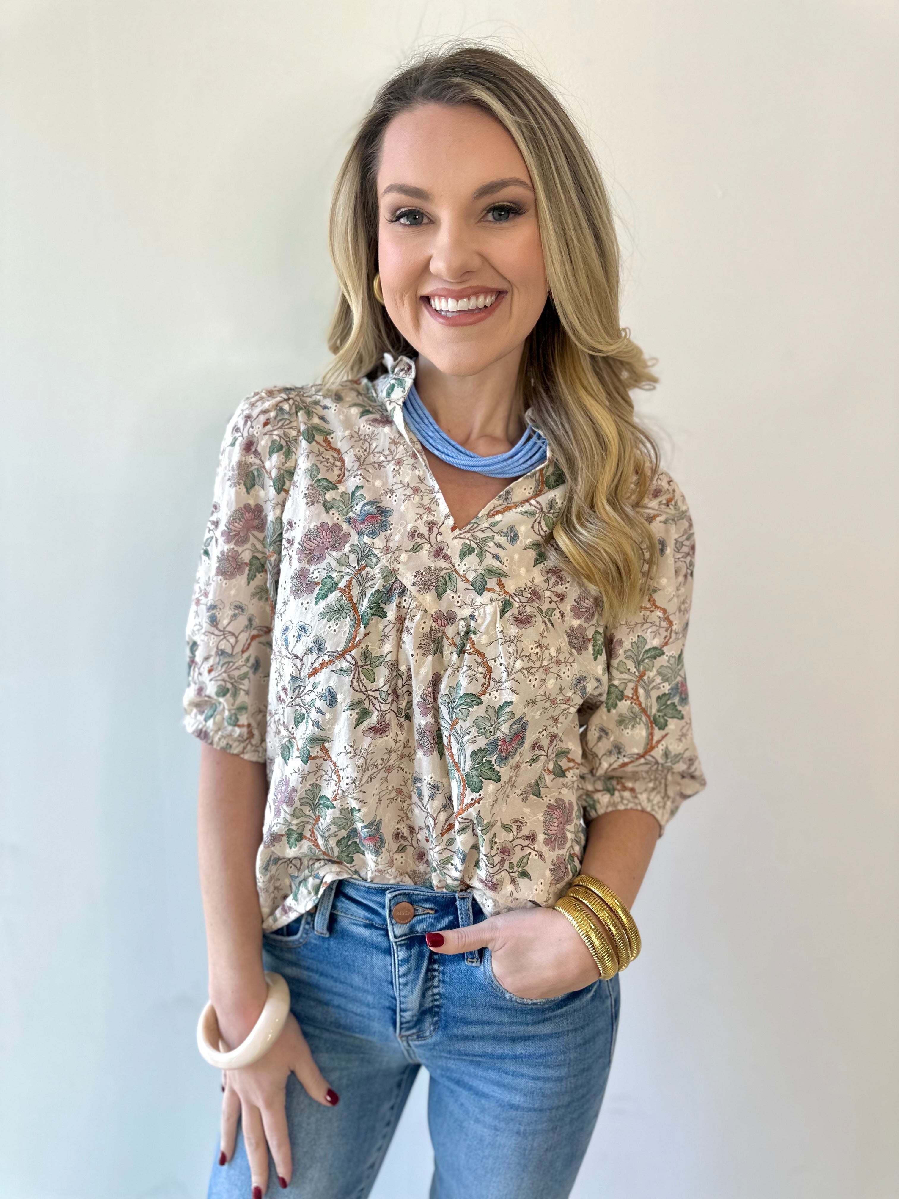 Taupe Floral Print Top