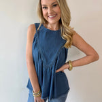 Tencel Round Neck Shirred Top