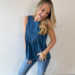 Tencel Round Neck Shirred Top