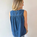 Tencel Round Neck Shirred Top