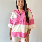 Terry Rugby Top & Short Set - Pink /Ivory