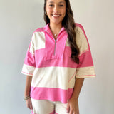 Terry Rugby Top & Short Set - Pink /Ivory