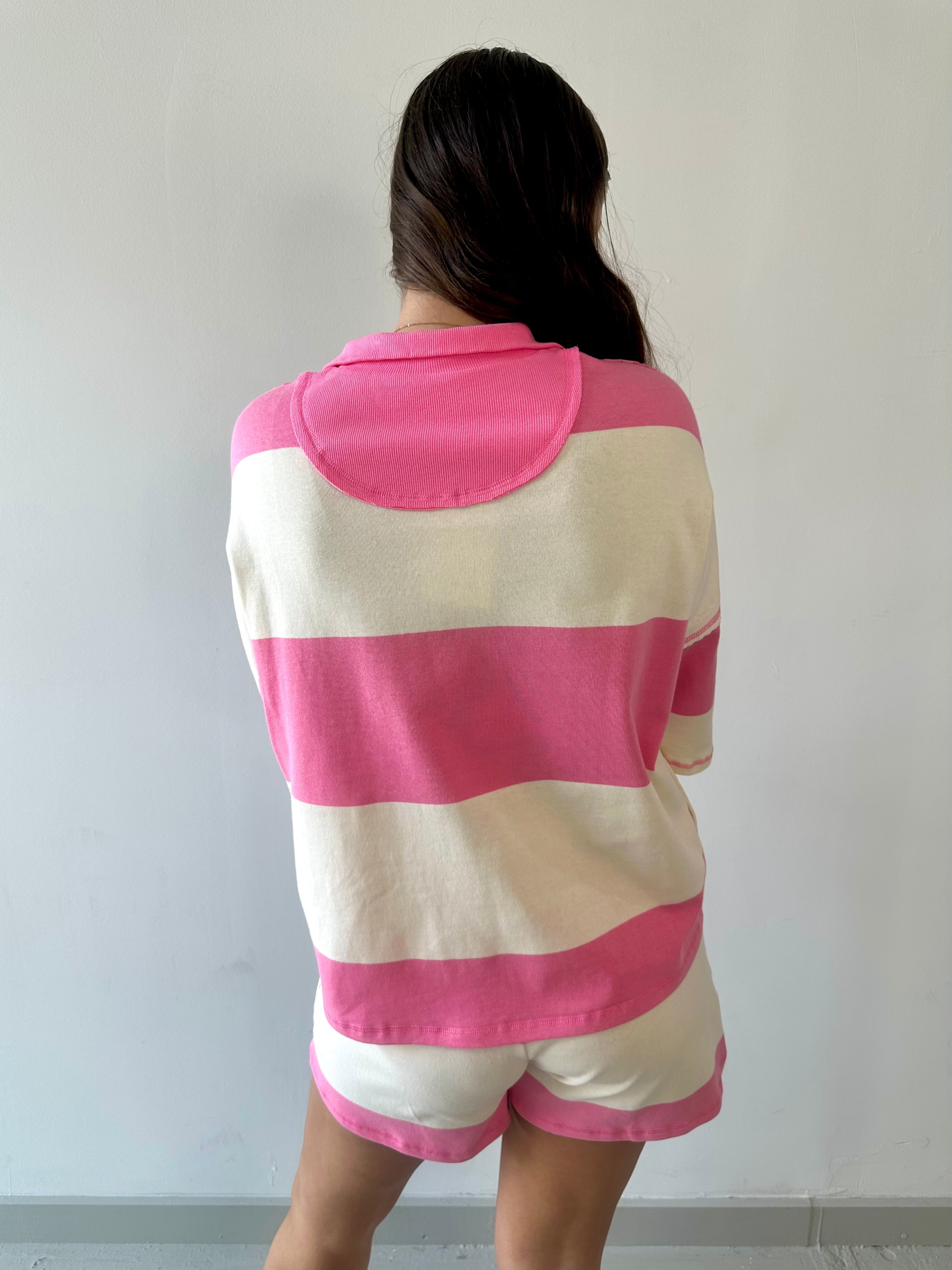 Terry Rugby Top & Short Set - Pink /Ivory