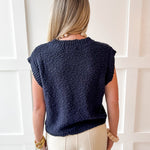 Textured Cotton Vest Top - Navy
