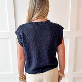Textured Cotton Vest Top - Navy