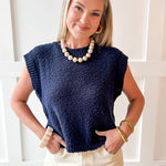 Textured Cotton Vest Top - Navy