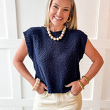 Textured Cotton Vest Top - Navy
