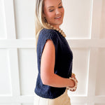 Textured Cotton Vest Top - Navy