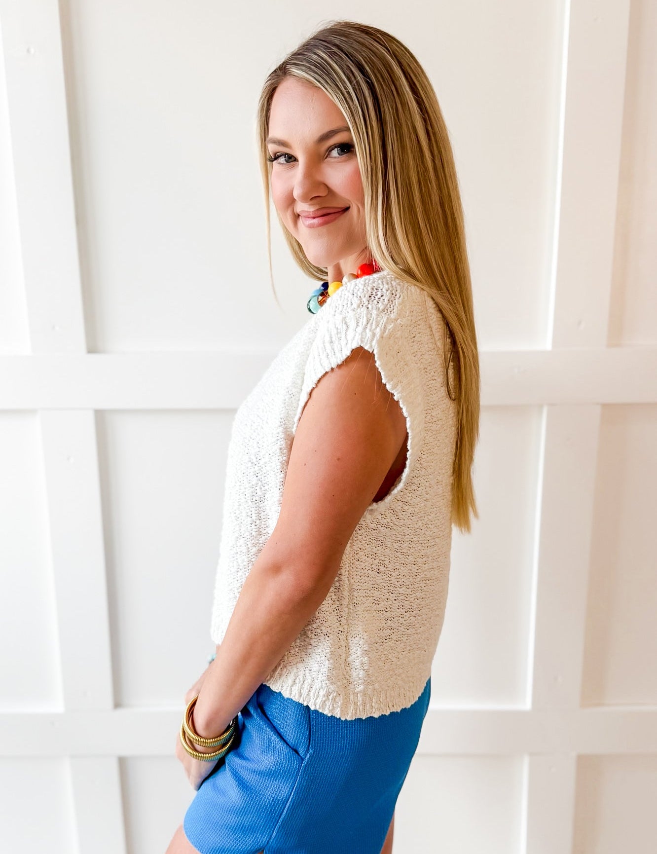 Textured Cotton Vest Top - White
