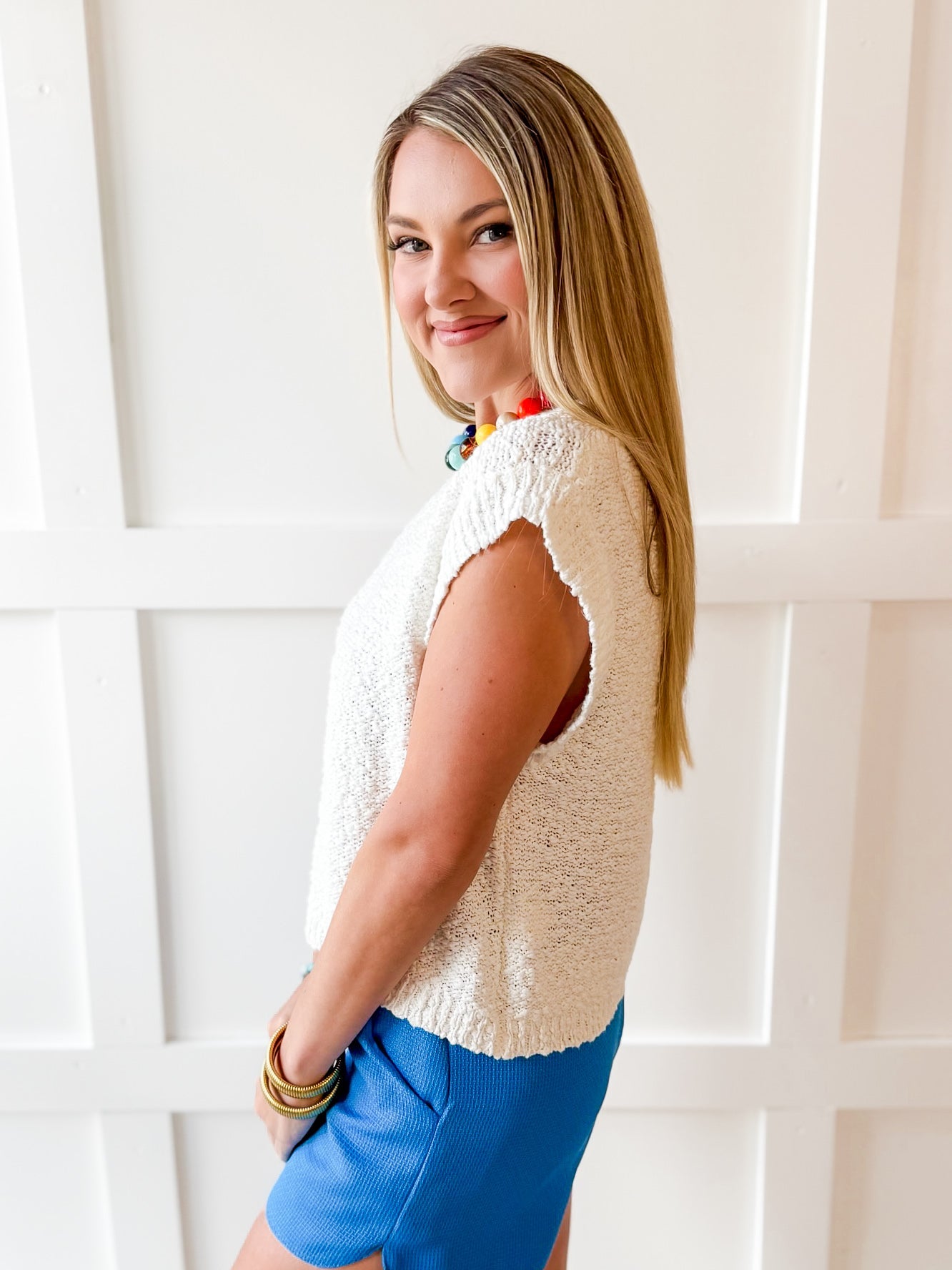 Textured Cotton Vest Top - White