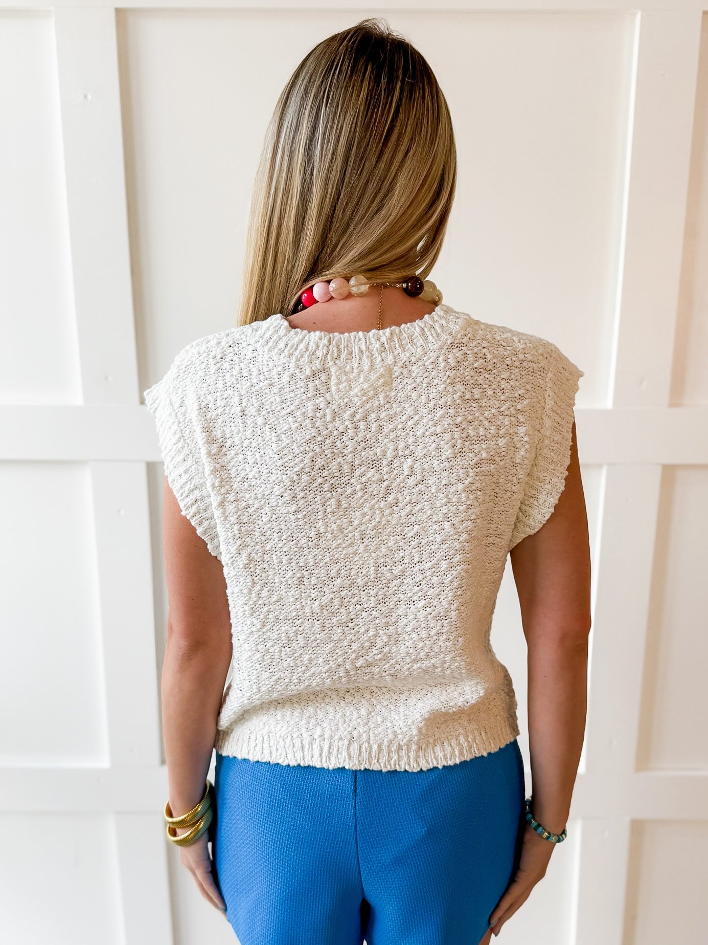 Textured Cotton Vest Top - White