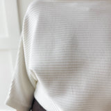 Textured Ribbed Knit Sweater - Cream