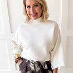 Textured Ribbed Knit Sweater - Cream