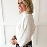 Textured Ribbed Knit Sweater - Cream