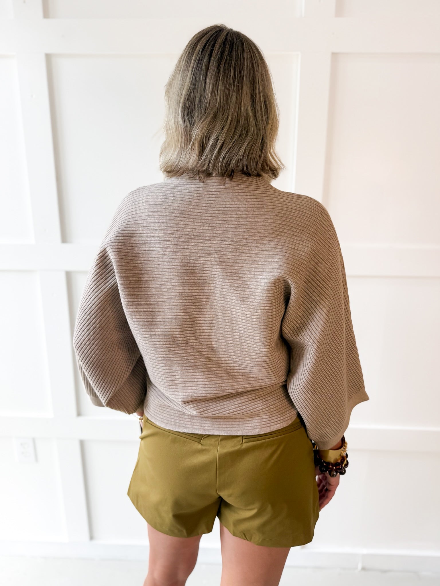 Textured Ribbed Knit Sweater - Taupe