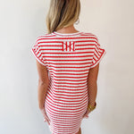 Textured Stripe Knit Tee Dress - Red