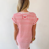Textured Stripe Knit Tee Dress - Red